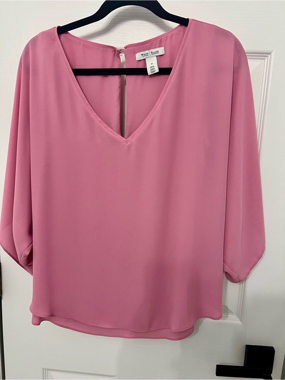 White House Black Market Rose Pink V-Neck Blouse